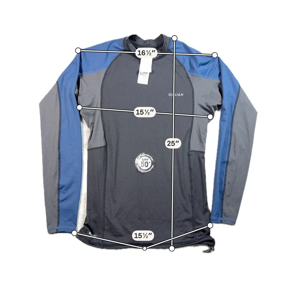 Olaian Decathlon Rash Guard Men Medium Black Anti-UV 500 Long Sleeve UPF 50+ NWT